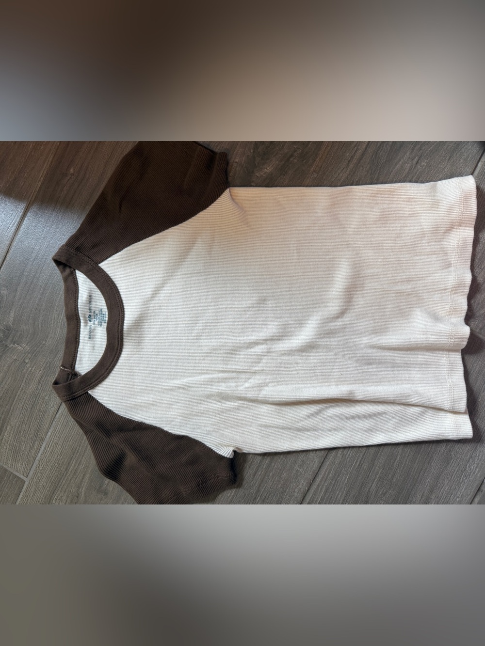 Brandy Melville Brown and Cream Short Sleeve Ribbed Tee